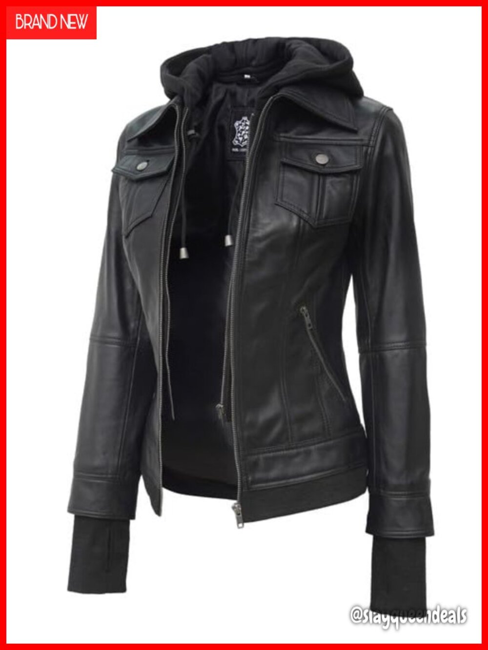 Real Lambskin Leather Bomber Jacket with Detachable Hood